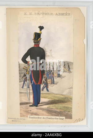 Proprietà : Fondo a pettine con l'eccezione di uno o due primitive copie ad acquerello, tutte le piastre in questo volume sono presi da M. Trentsensky, K.K. oesterreichische Armée nach der Neuen Adjustierung, Vienna, 1837-1848. Subalterno officer & sergente maggiore, treno militare; Bombardier Bombardier des Corps Foto Stock