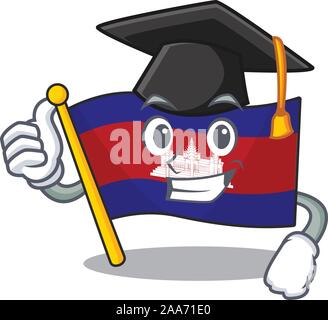 Graduazione hat cartoon bandiera Cambogia in con mascotte Illustrazione Vettoriale