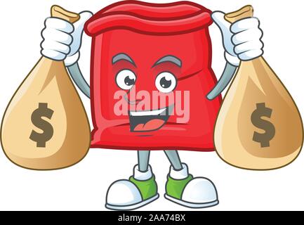 Red santa aperto il sacchetto con azienda denaro borsa cartoon Illustrazione Vettoriale