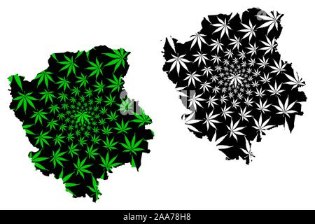 Oblast di Volinia (divisioni amministrative di Ucraina) mappa è progettato Cannabis leaf verde e nero, scribble schizzo Volyn (Volyn' o Wołyn) mappa fatta di Illustrazione Vettoriale