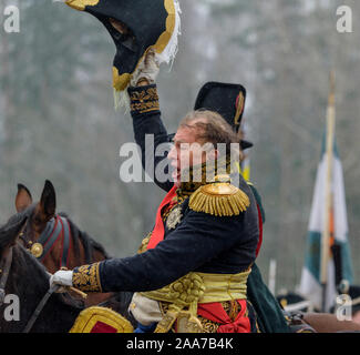 Oleg Sokolov durante 2018 rievocazione della battaglia della Beresina in Bielorussia Foto Stock