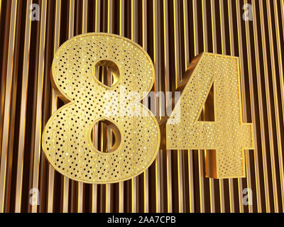 Numero 84 (numero ottantaquattro) perforato con piccoli fori sul metallo dello sfondo. 3D illustrazione Foto Stock