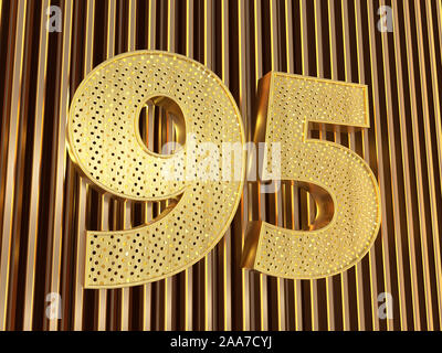 Numero 95 (numero novantacinque) perforato con piccoli fori sul metallo dello sfondo. 3D illustrazione Foto Stock