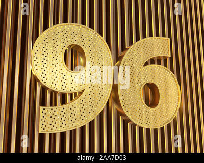 Numero 96 (numero novantasei) perforato con piccoli fori sul metallo dello sfondo. 3D illustrazione Foto Stock