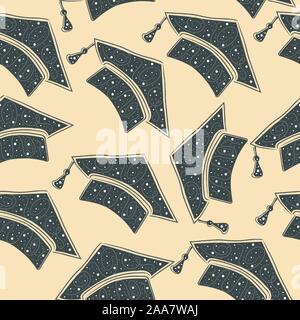 Modello senza giunture wit cappucci di graduazione. Struttura delicata. Illustrazione Vettoriale Illustrazione Vettoriale