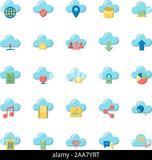 Il Cloud Computing flat icon set. Vettore e illustrazione. Illustrazione Vettoriale