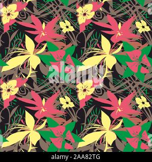 Fiori colorati vector pattern, floral background senza giunture. Mista naturale illustrazione. Illustrazione Vettoriale