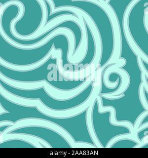 Seamless texture turchese di spirali e ricci. Modello di mare in colori pastello. Riccioli a spirale e turbolenza. Illustrazione Vettoriale