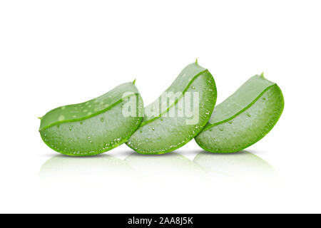 Aloe vera affettato isolato su sfondo bianco con tracciato di ritaglio Foto Stock