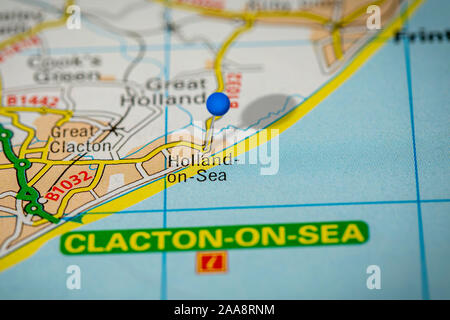 Mappa blu pin su carta che mostra Mappa Holland sul mare Foto Stock