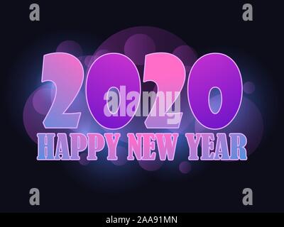 2020 Felice Anno Nuovo. Il testo e i numeri con un gradiente di colore viola e bianco corsa. Illustrazione Vettoriale Illustrazione Vettoriale