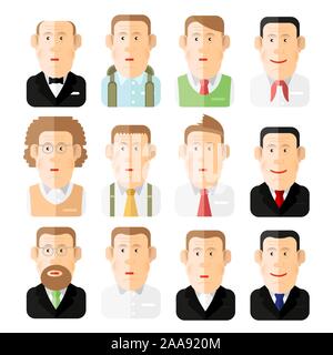 Set di icone di persone in stile piatto occupazioni diverse età e stile Illustrazione Vettoriale