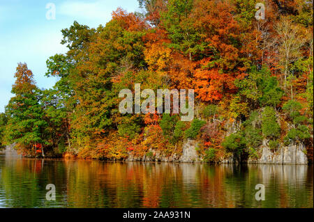 I colori autunnali a Warriors stato parco situato lungo le rive del Patrick Henry serbatoio sul fiume Holston in Kingsport, Tennessee Foto Stock