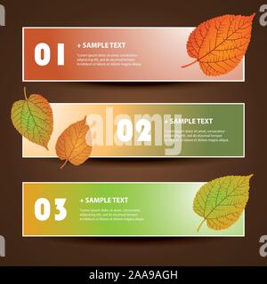 Banner o Header Design - foglie d'autunno - Banner orizzontali colorati numerati per Web, modello vettoriale Illustrazione Vettoriale