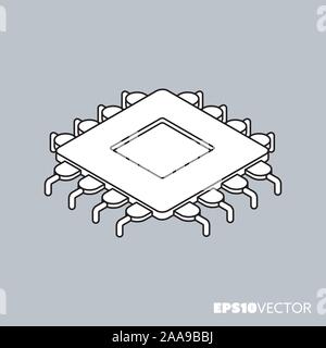 CPU icona isometrica, contorno simboli. tecnologia e concetto di intelligenza artificiale illustrazione vettoriale. Illustrazione Vettoriale