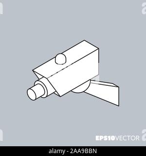 Telecamera di sorveglianza icona, simbolo di contorno. Tecnologia e sicurezza concetto illustrazione vettoriale. Illustrazione Vettoriale