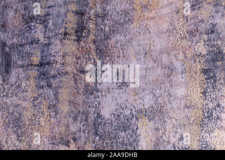 Abstract decorativo grunge blu grigio scuro con stucco spruzzi d'oro Foto Stock