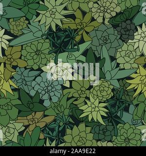 Verde parete succulenti top-vista modello senza giunture. Verde Design Wallpaper Illustrazione Vettoriale