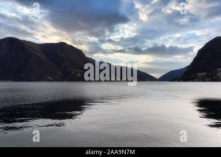 Panoramica del Lago di Lugano in Svizzera Foto Stock