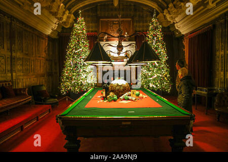 Aylesbury, Buckinghamshire UK 20 Novembre 2019 Waddesdon Manor Natale, Buckinghamshire le decorazioni per la casa hanno preso ispirazione dai canti tradizionali alle contemporanee canzoni di Natale. L'agrifoglio e l'Edera a Irving Berlin e una cascata di Natale in vinile hits. Con decorazioni di abbagliamento e scintillanti alberi.Paolo Quezada-Neiman/Alamy Live News Foto Stock