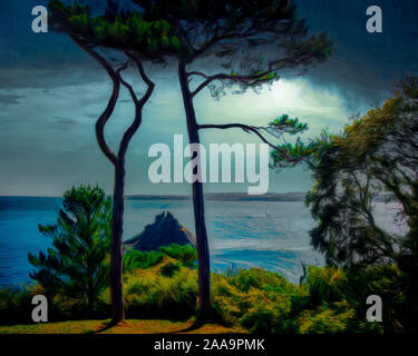 Arte moderna: Thatcher Rock e Tor Bay, Devon, Gran Bretagna Foto Stock