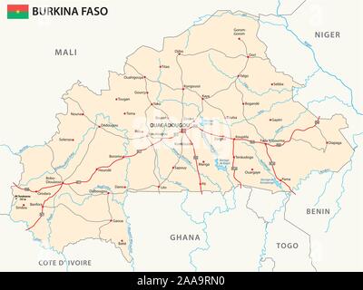 Road map del West stato africano del Burkina Faso Illustrazione Vettoriale