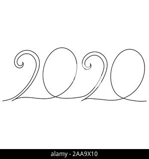 2020 Anno Nuovo linea continua art. Illustrazione Vettoriale