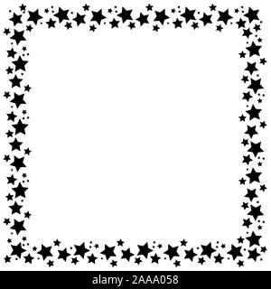 Cornice quadrata con stelle su fondo bianco, golden simboli. Notte stellata confine. Elemento di design per una vacanza, banner di Natale, compleanno e gree Illustrazione Vettoriale