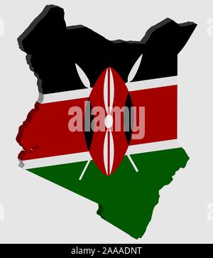 Mappa 3D in Kenya bandiera illustrazione vettoriale EPS 10. Illustrazione Vettoriale
