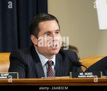 Washington, DC, Stati Uniti d'America. Xx Nov, 2019. Novembre 20, 2019 - Washington, DC, Stati Uniti: U.S. Rappresentante DEVIN NUNES (R-CA) presso le audizioni aperte sul impeachment del presidente Donald Trump di casa comitato di Intelligence. Credito: Michael Brochstein/ZUMA filo/Alamy Live News Foto Stock