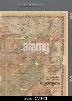 Sollievo mostrato da hachures e altezze di spot. Per il Canada, copre la parte meridionale tra il Michigan e del Maine. Primo meridiani: Washington e Greenwich. Inserie: Colton la mappa degli Stati Uniti che mostra la proposta di percorsi ferroviari per l'Oceano Pacifico -- la parte meridionale della Florida. Descrizione derivata da pubblicato bibliografia. La mappatura della nazione (borsa di NEH, 2015-2018); Colton della nuova ferrovia & county mappa degli Stati Uniti, la Canadas &c Foto Stock