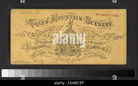 Colorate a mano photoprints. Include due colorate a mano viste. Include le vedute di S. R. Stoddard, A. F. stili e altri fotografi ed editori. Robert Dennis raccolta di vista stereoscopica. Alcune viste precedentemente di proprietà di Sidney Howard Gay. Titolo ideato da cataloger. Visualizzazioni vicino al Lago Champlain includente un taglio sul Whitehall e Saratoga Ferrovie, viste del lago comprendente minerale di Lewis letti, Skeene's montagne, Cumberland Testa, MOLLA Punto di roccia, Porto Enrico, il lago vicino al gomito e punto di camino.; Cumberland Testa, Lake Champlain. Foto Stock