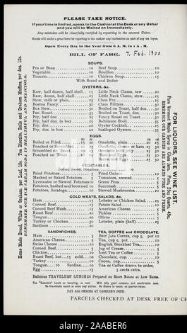 PRICED MENU; Daily Specials; trasporto direzioni; elenco dei teatri e programmi nel settore; BOXED CANDY e sigari disponibili; le direzioni per le toilettes; menu del giorno [detenute da] COLUMBIA LATTERIA CUCINA; [a] 48 EAST 14TH STREET, UNION SQUARE, NY (RESTO;) Foto Stock