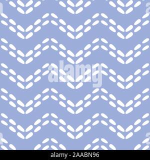 Vettore di astratta punteggiato chevron seamless pattern. Effetto di cucitura di ripetizione di sfondo in blu e bianco. Illustrazione Vettoriale