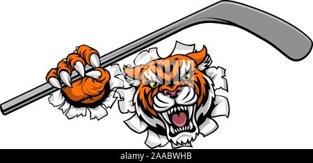 Tiger Ice Hockey Player animale mascotte sportive Illustrazione Vettoriale