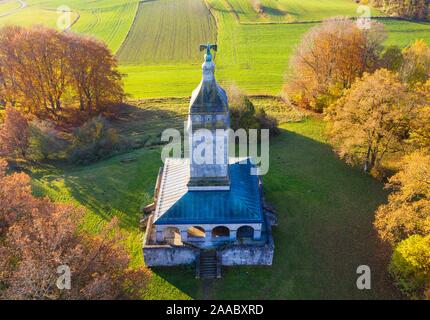 Torre Bismarck al Lago di Starnberg, Assenhausen vicino Berg, Funfseenland, vista aerea, Alta Baviera, Baviera, Germania Foto Stock