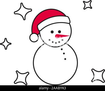 Contorno nero pupazzo di neve con la santa hat isolati su sfondo bianco. Natale e Anno Nuovo elemento di design. Simbolo d'inverno. Pupazzo di neve icona linea. Illustrazione Vettoriale