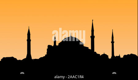 La silhouette della città vecchia - Hagia Sophia in sole di setting di Istanbul in Turchia. Istanbul old town ha molte moschee per dare una silhouette di minareti Foto Stock