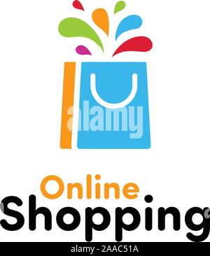 Online shop logo vettoriale modello, con il logo colorato-mark. Illustrazione Vettoriale