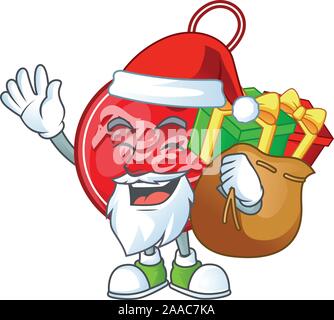 Natale tag libera isolato con mascotte santa portare il dono Illustrazione Vettoriale