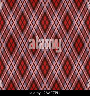 Romboidali seamless pattern del vettore come un tartan plaid principalmente in tinte rosse e con colori viola Illustrazione Vettoriale