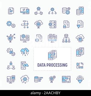 Elaborazione dei dati, la manipolazione, la conversione e la filtrazione - linea sottile, sito web application & presentazione icona. semplice e minima icona Vettore e illu Illustrazione Vettoriale