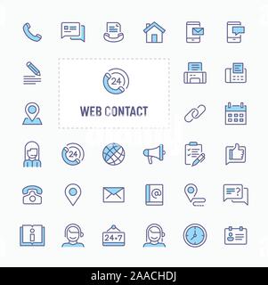 Sito internet e contatto - linea sottile, sito web application & presentazione icona. semplice e minima icona Vettore e illustrazione collezione. Illustrazione Vettoriale
