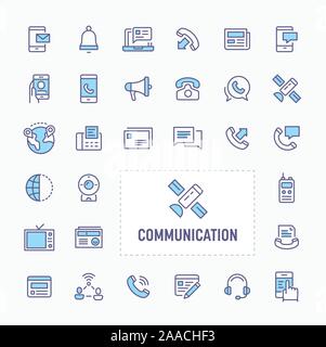 Comunicazione - linea sottile, sito web application & presentazione icona. semplice e minima icona Vettore e illustrazione collezione. Illustrazione Vettoriale