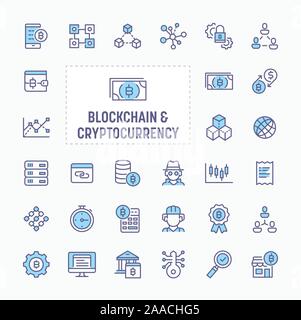Digital Asset, blockchain, cryptocurrency, crittografia transazioni e sicurezza - linea sottile, sito web application & presentazione icona. Semplice e minim Illustrazione Vettoriale