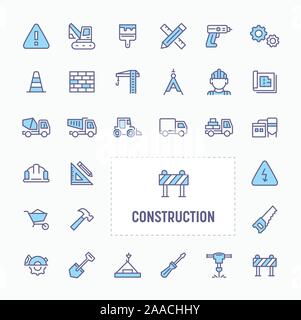 Costruzioni - linea sottile, sito web application & presentazione icona. semplice e minima icona Vettore e illustrazione collezione. Illustrazione Vettoriale