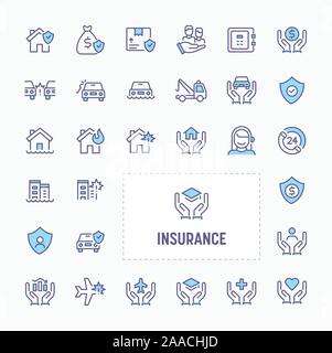 Business & assicurazione personale - linea sottile, sito web application & presentazione icona. semplice e minima icona Vettore e illustrazione collezione. Illustrazione Vettoriale