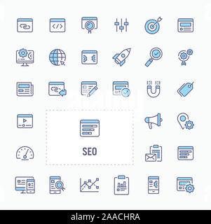 Ottimizzazione per i motori di ricerca (SEO) - una linea sottile sito web application & presentazione icona. semplice e minima icona Vettore e illustrazione collezione. Illustrazione Vettoriale