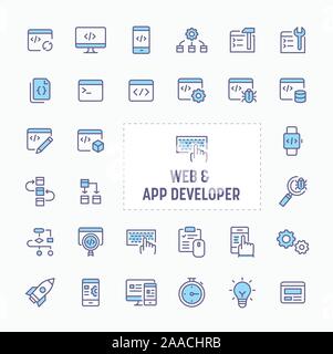 Sito & Application Developer - linea sottile, sito web application & presentazione icona. semplice e minima icona Vettore e illustrazione collezione. Illustrazione Vettoriale