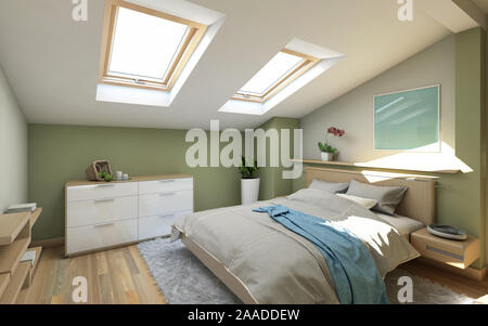 Verde Bedroomin sull attico Foto Stock